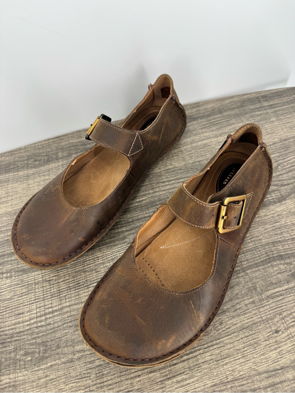 Women's Clarks Janey June Mary Jane Leather Shoes Boho Earthy Granola FLAW